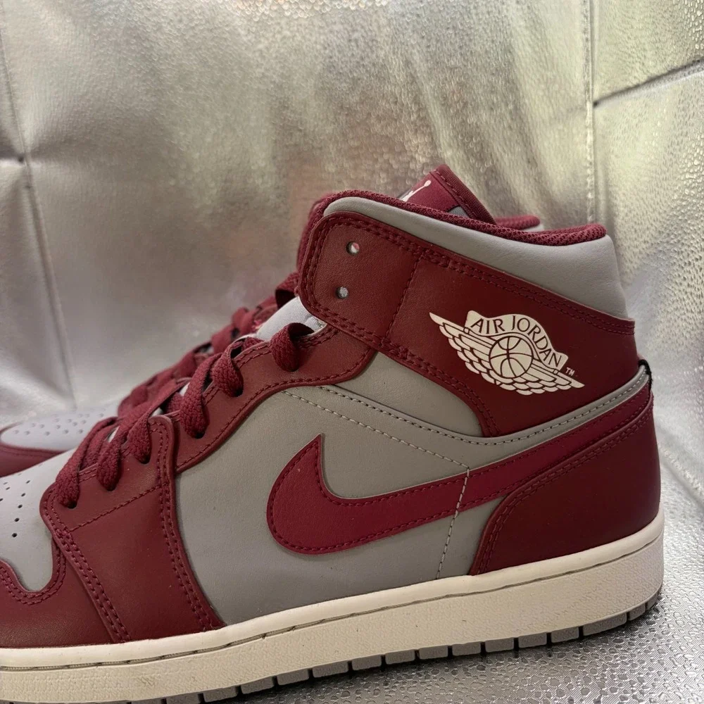 Size 11 Nike Air Jordan 1 Mid Cherrywood Red Gray Mens Athletic Shoes DQ8426-615